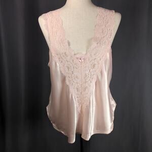 Vintage Cinema Etoile Pink Lace Satin Cami Tank Top Sleeveless Coquette Top Med
